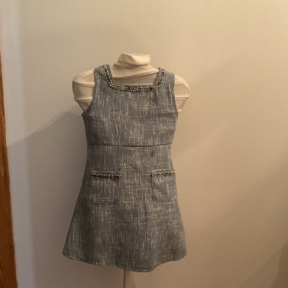 Girls Blue Tweed Dress & Jacket Set – Size 7 – Classic Chanel-Inspired Style - Picture 4 of 5